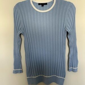 Brooks‎ Brothers Blue with White Trim Ribbed Crewneck Sweater Size Small